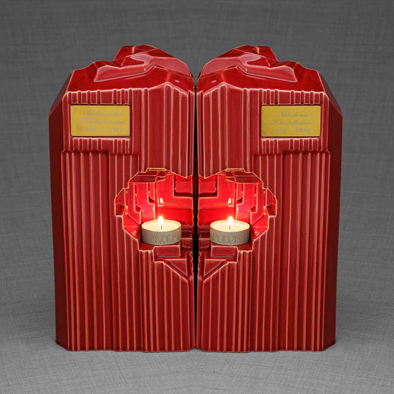 Heart Companion Urns for Two Adults in Red