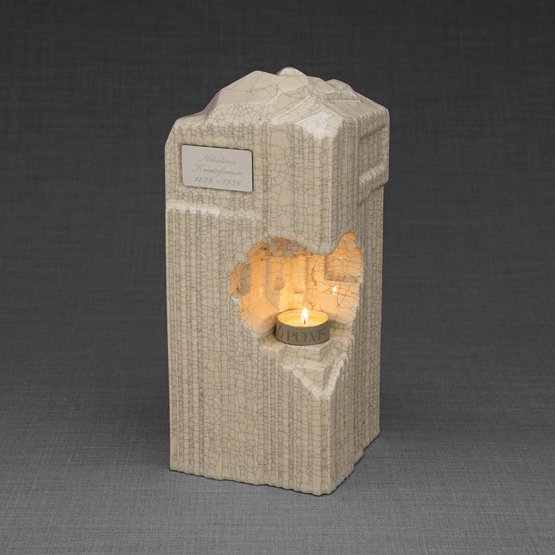 Heart Cremation Urn for Ashes Crackle Glaze Left View
