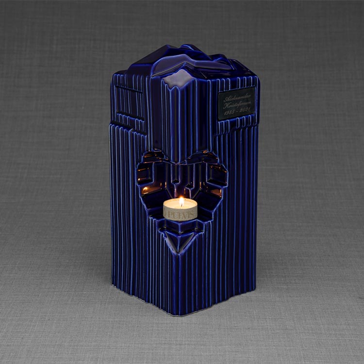 Heart Cremation Urn for Ashes Metallic Blue Front View