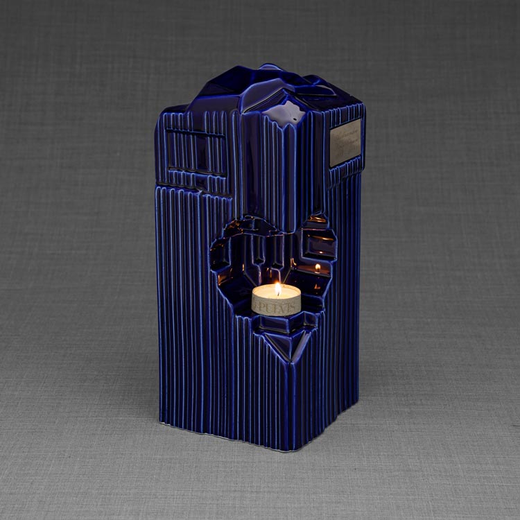 Heart Cremation Urn for Ashes Metallic Blue Left View