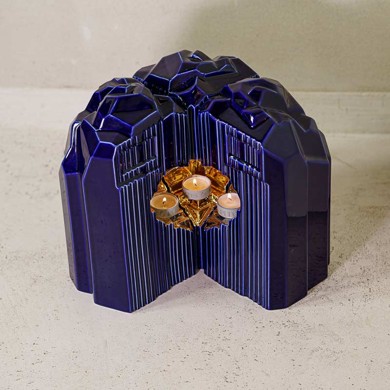Heart Cremation Urn for Ashes Metallic Blue and Gold with Two by Wall