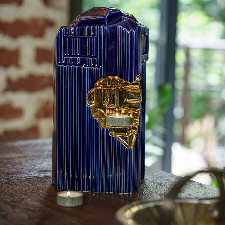 Heart Cremation Urn for Ashes Metallic Blue on Table Side View