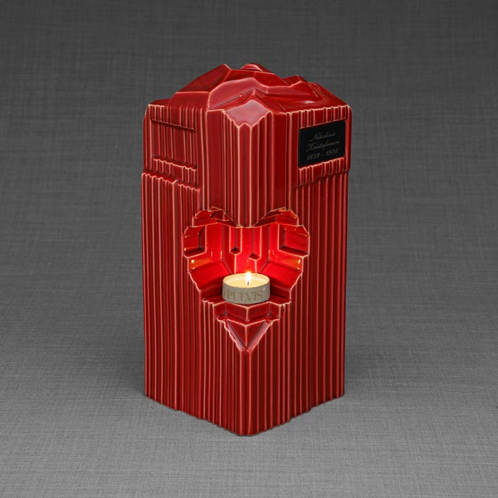 Heart Cremation Urn for Ashes Red Front View