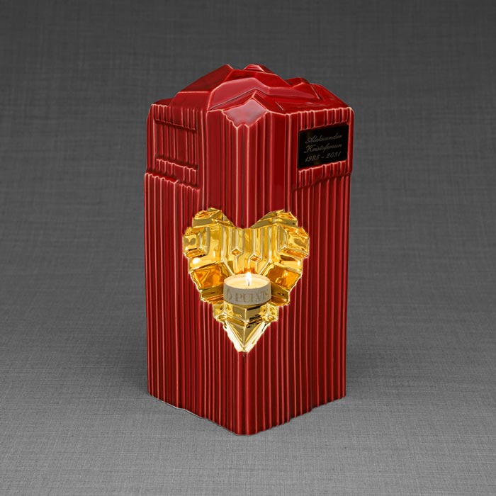 Heart Adult Cremation Urn for Ashes in Red and Gold