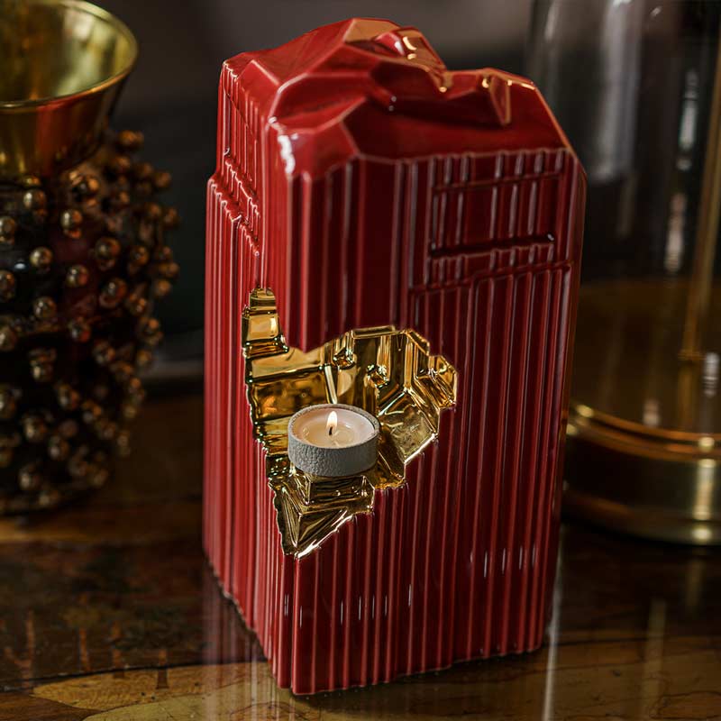 Heart Cremation Urn for Ashes Red and Gold Inside