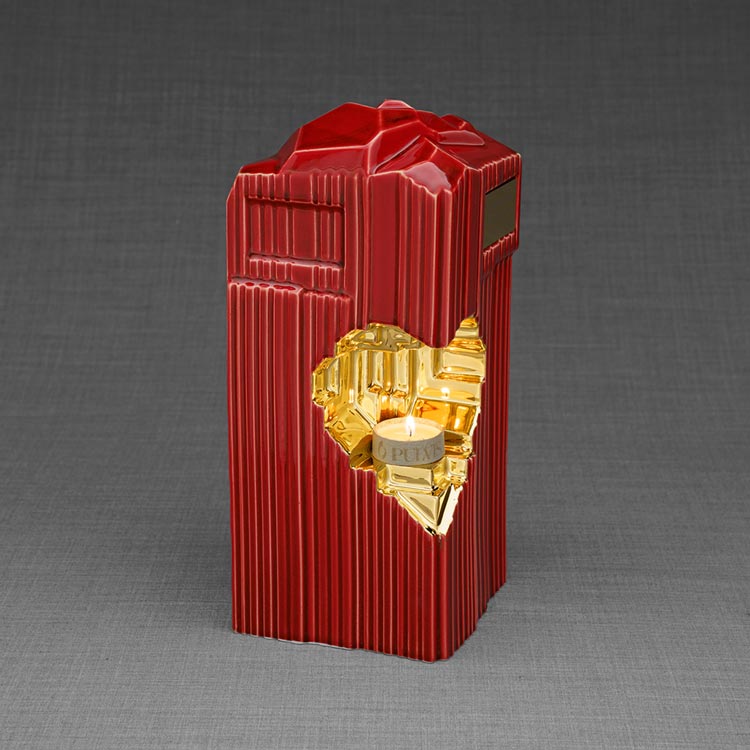 Heart Cremation Urn for Ashes Red and Gold Left View