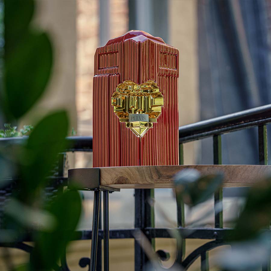 Heart Cremation Urn for Ashes Red and Gold Outside