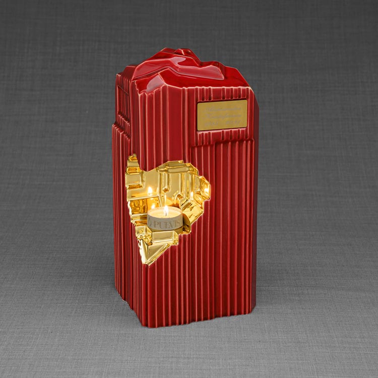 Heart Cremation Urn for Ashes Red and Gold Right View