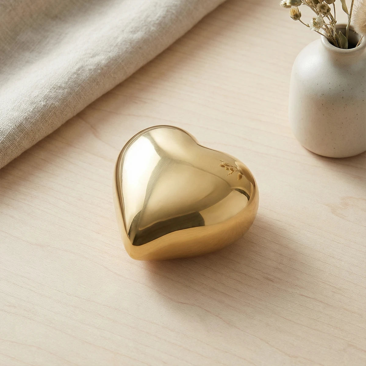 Heart Keepsake Urn for Ashes in Glossy Gold Metal