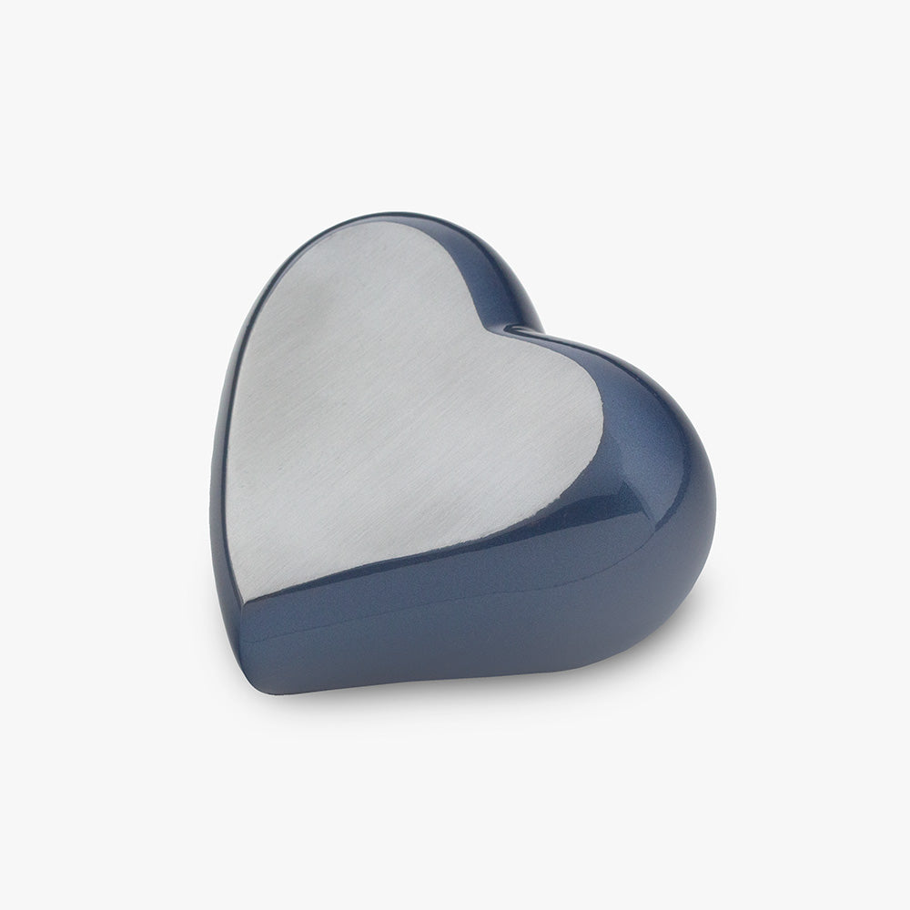 Heart Keepsake Urn for Ashes in Midnight Blue and Silver