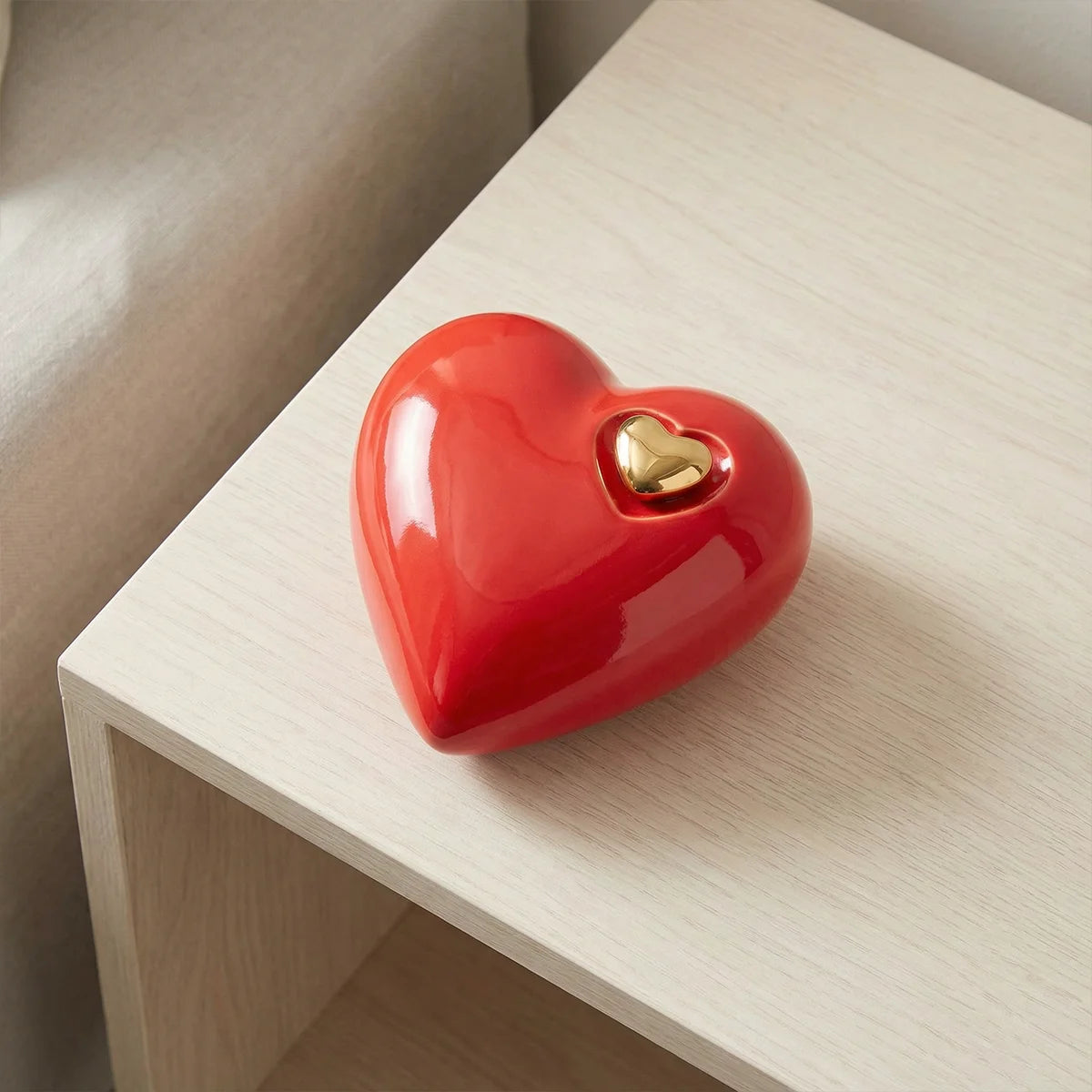 Heart Medium Urn for Ashes in Red and Gold