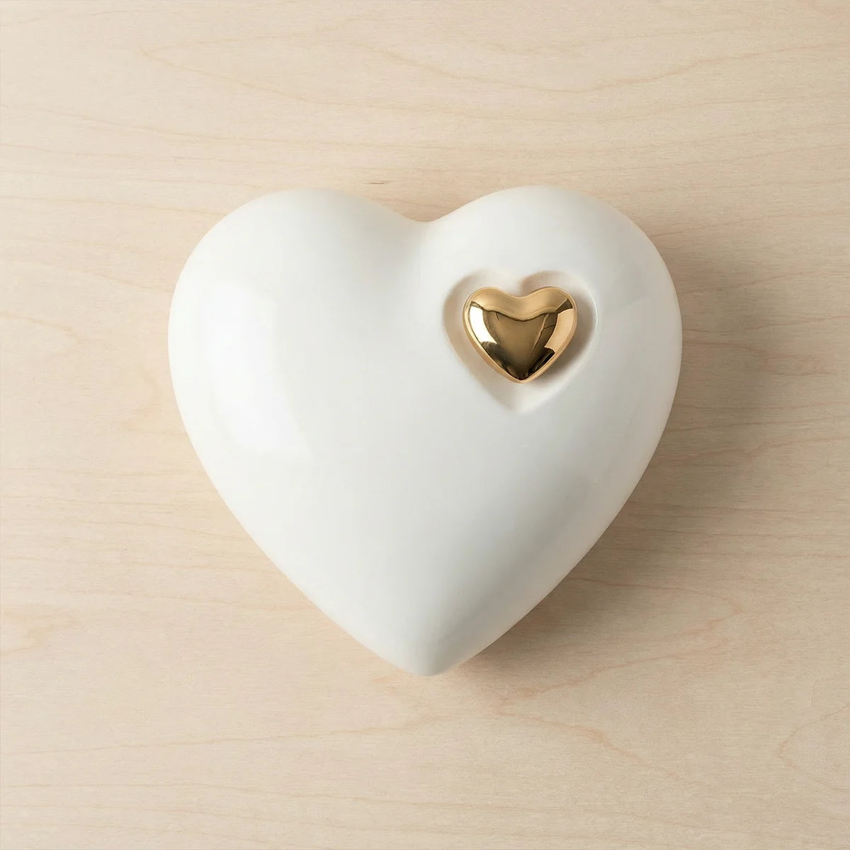 Heart Medium Urn for Ashes in White and Gold