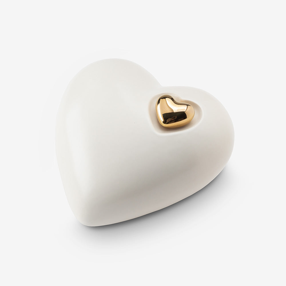 Heart Medium Urn for Ashes in White and Gold