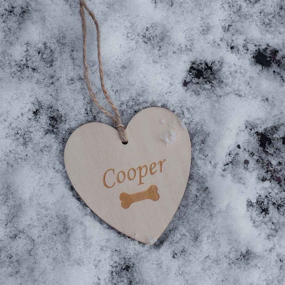 Heart Message Tag with Dogs Face Outside in the Snow