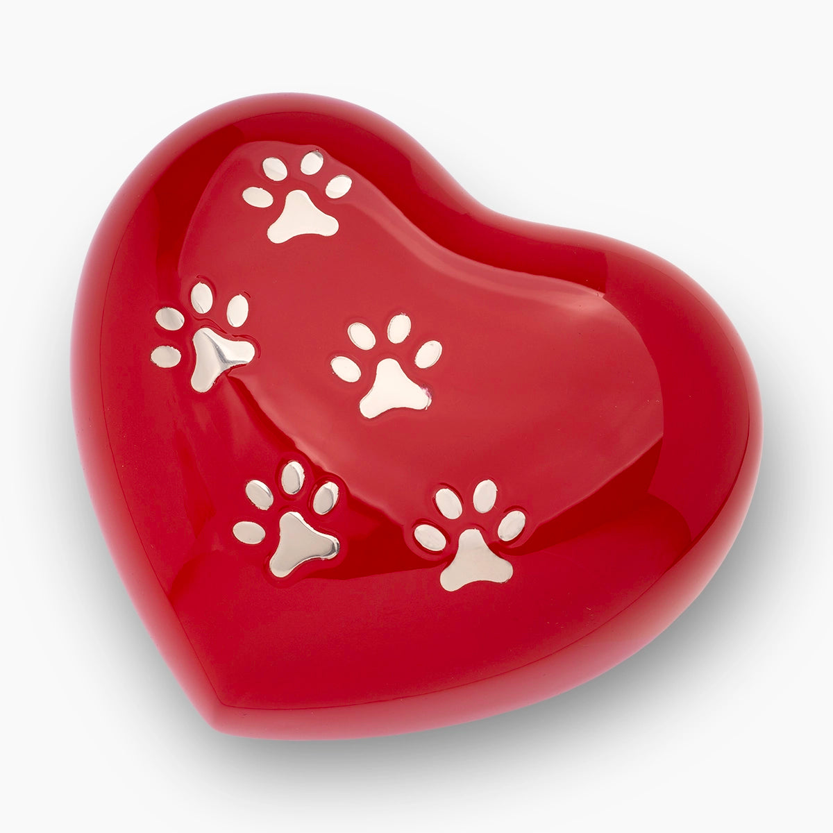 Heart Pawprints Pet Keepsake Urn for Ashes in Red and Gold