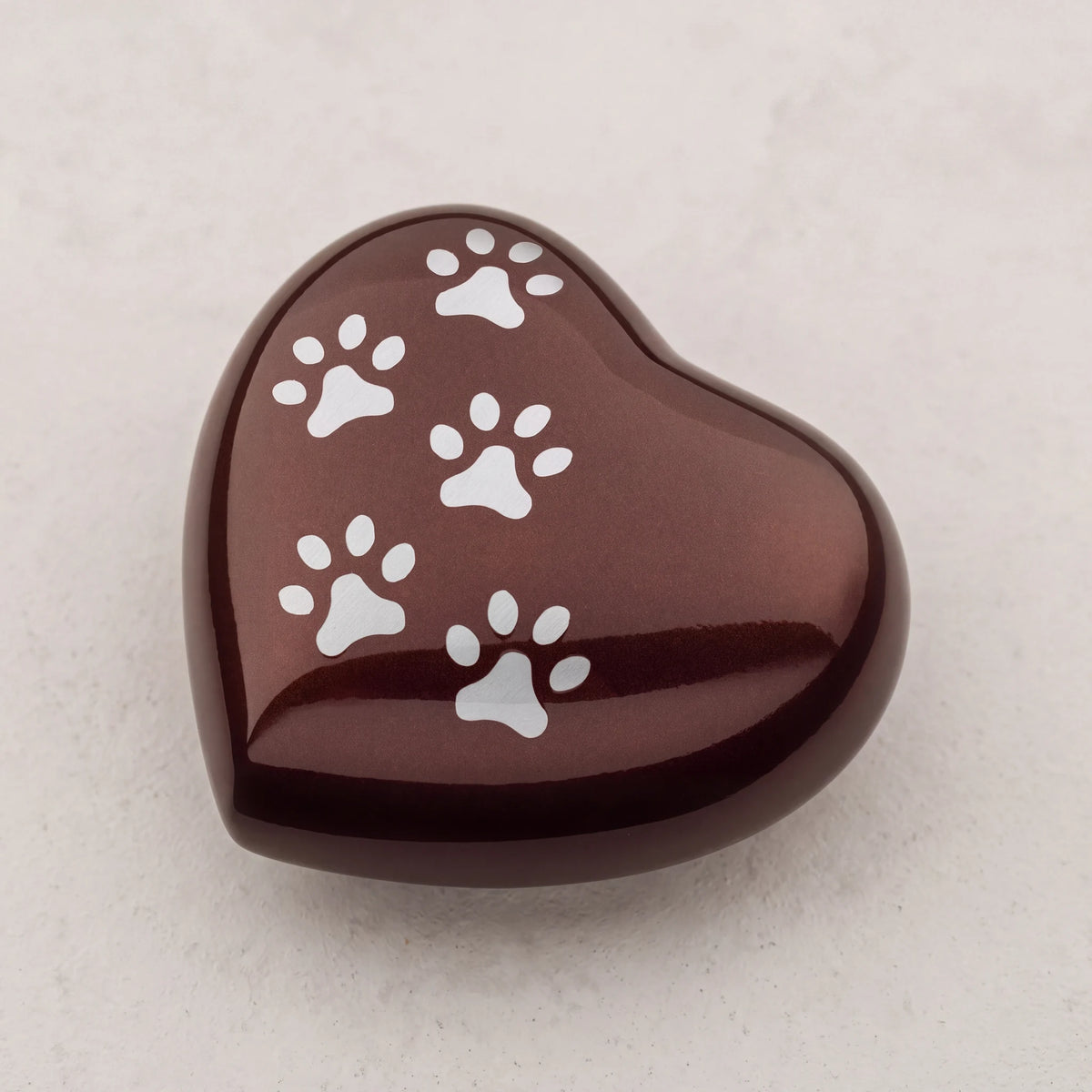 Heart-Pawprints-Pet-Small-Urn-for-Ashes-in-Dark-Brown-Silver-heart_plaster_above
