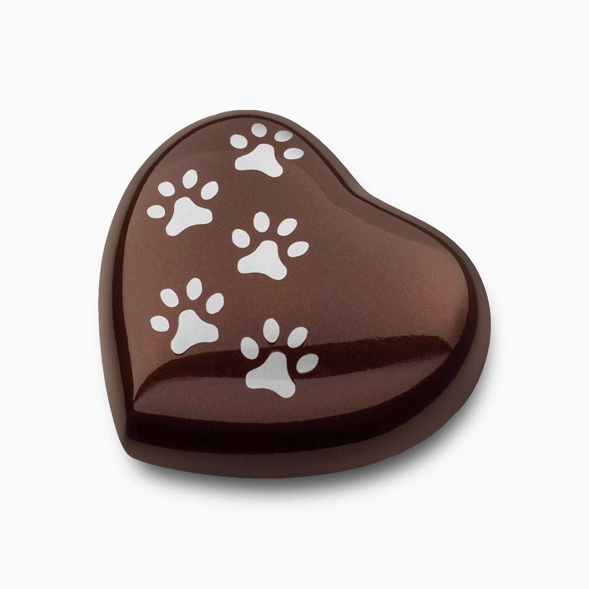 Heart Pawprints Pet Small Urn for Ashes in Dark Brown and Silver