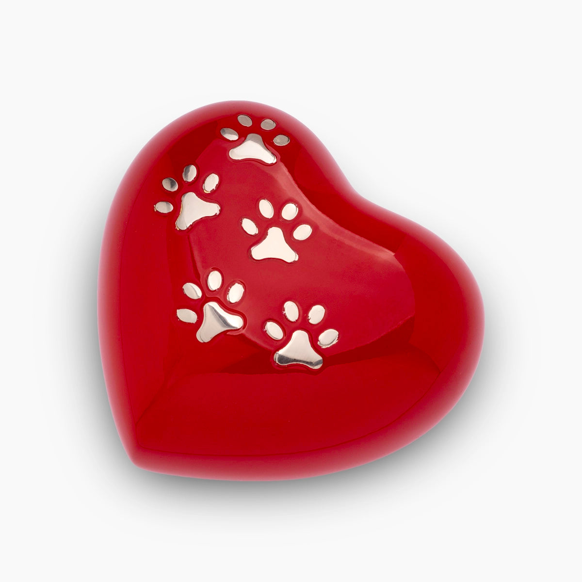 Heart Pawprints Pet Small Urn for Ashes in Red and Gold