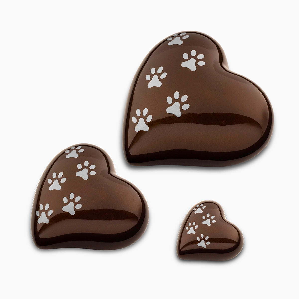 Heart Pawprints Pet Urn for Ashes in Bronze and Silver Medium Set