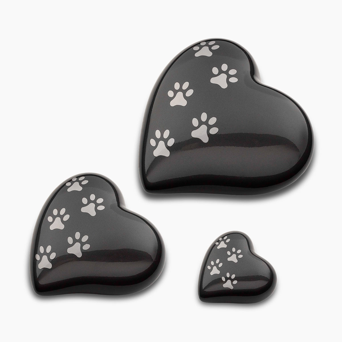 Heart Pawprints Pet Urn for Ashes in Graphite and Silver Medium Set