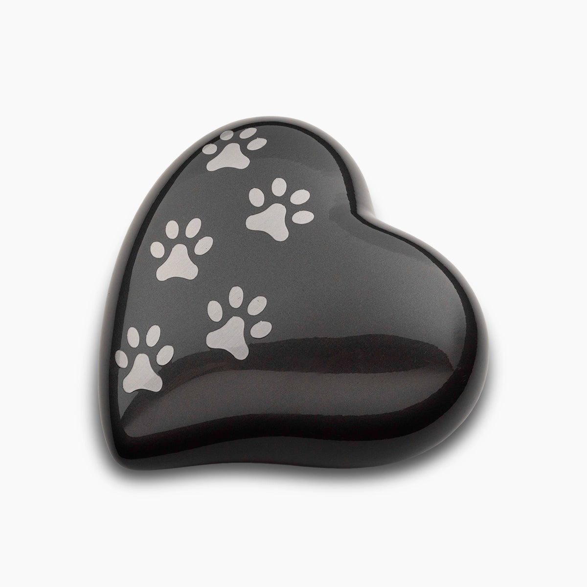 Heart Pawprints Pet Urn for Ashes in Graphite and Silver Medium