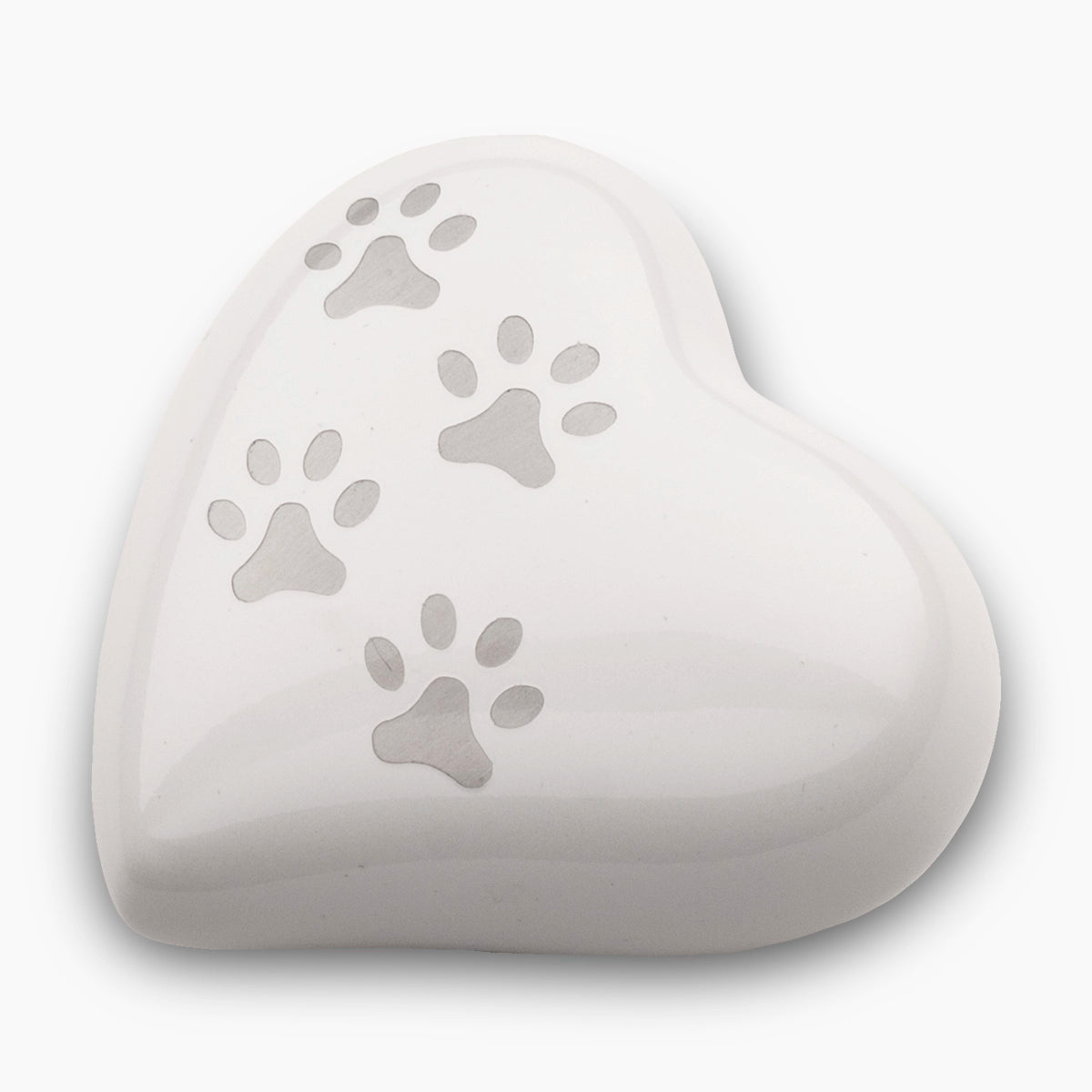 Heart Pawprints Pet Urn for Ashes in White and Silver Keepsake
