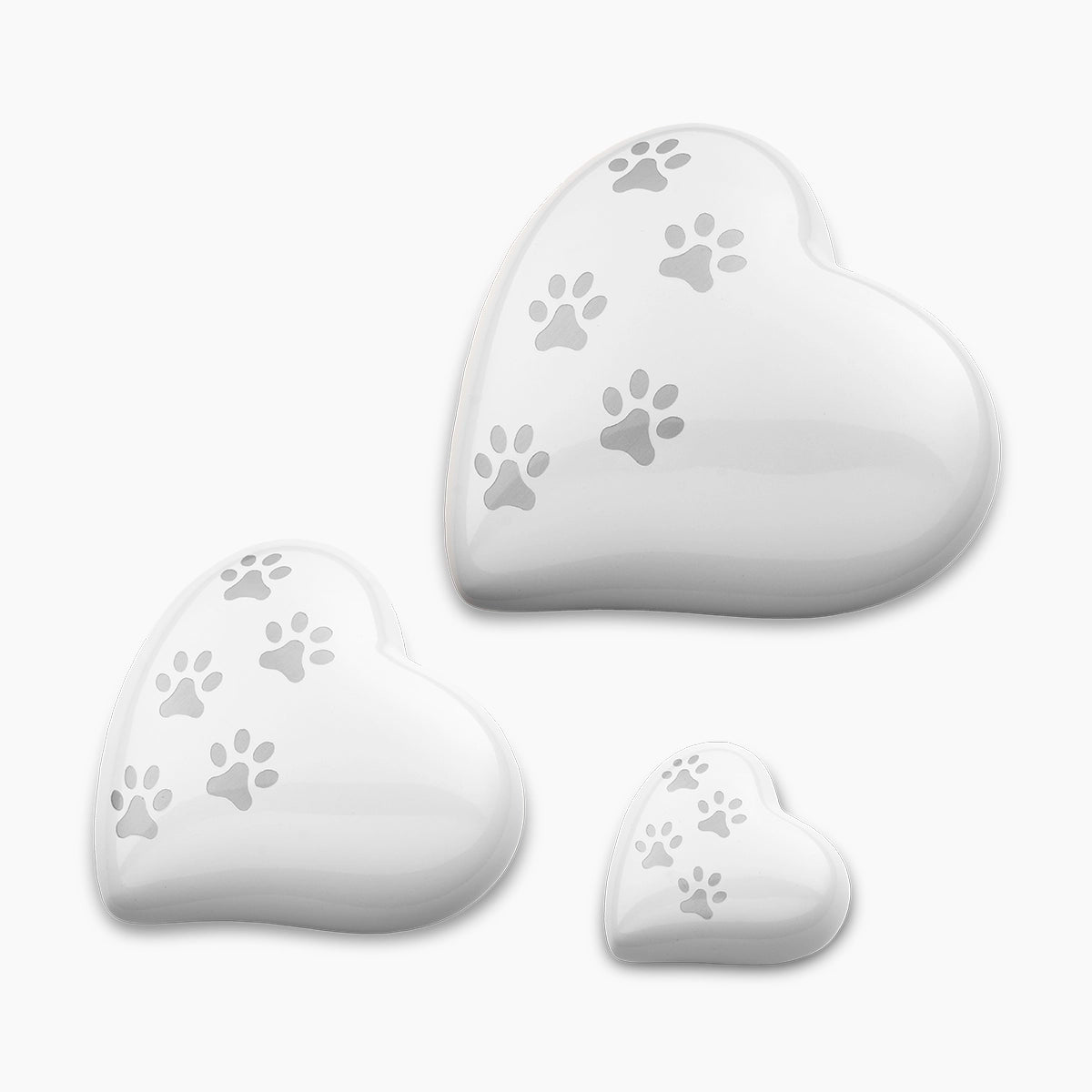Heart Pawprints Pet Urn for Ashes in White and Silver Medium Set
