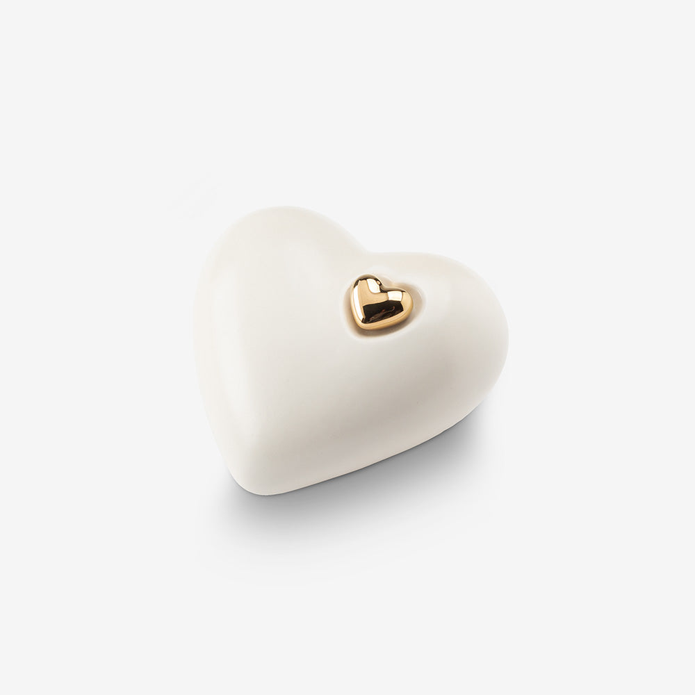 Heart Small Urn for Ashes in White and Gold