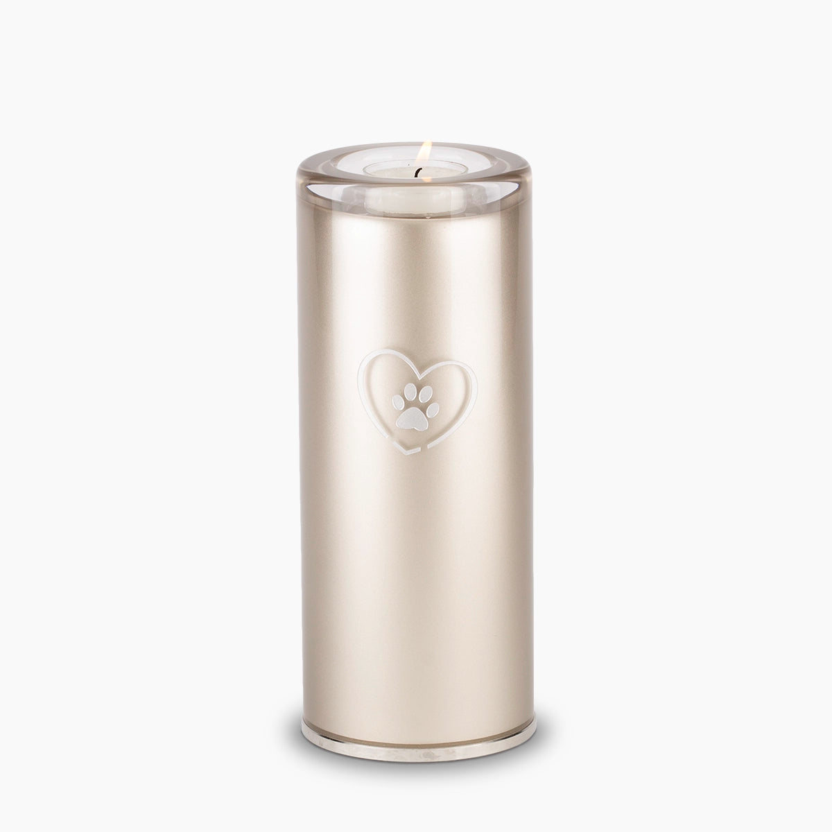 Heart and Pawprint Crystal Pet Candle Urn for Ashes in Cappuccino Medium
