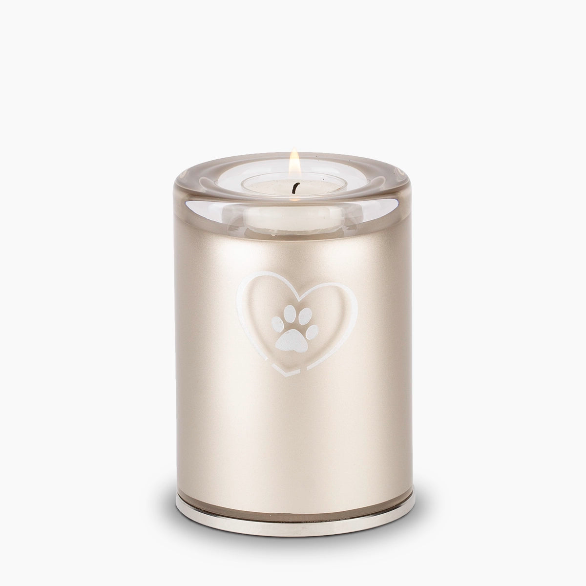 Heart and Pawprint Crystal Pet Candle Urn for Ashes in Cappuccino Small