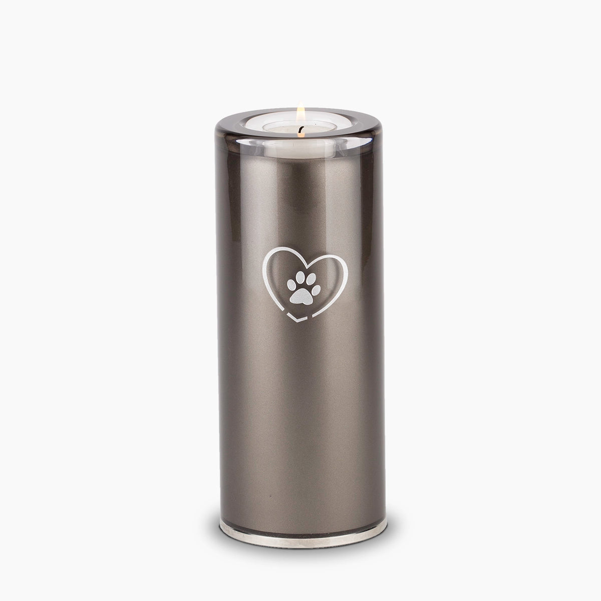 Heart and Pawprint Crystal Pet Candle Urn for Ashes in Graphite Medium