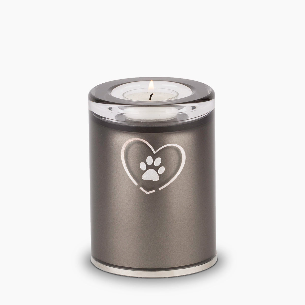 Heart and Pawprint Crystal Pet Candle Urn for Ashes in Graphite Small