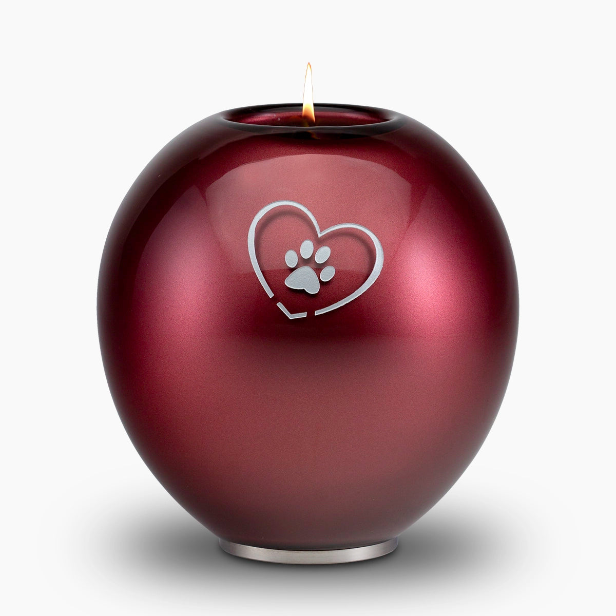 Heart and Pawprint Crystal Pet Candle Urn for Ashes in Ruby Medium