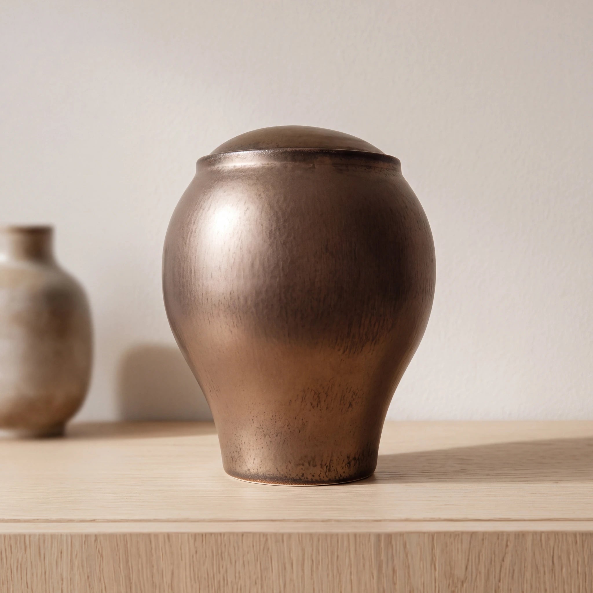 Horse-Cremation-Urn-for-Ashes-in-Antic-Gold-Oak-Console