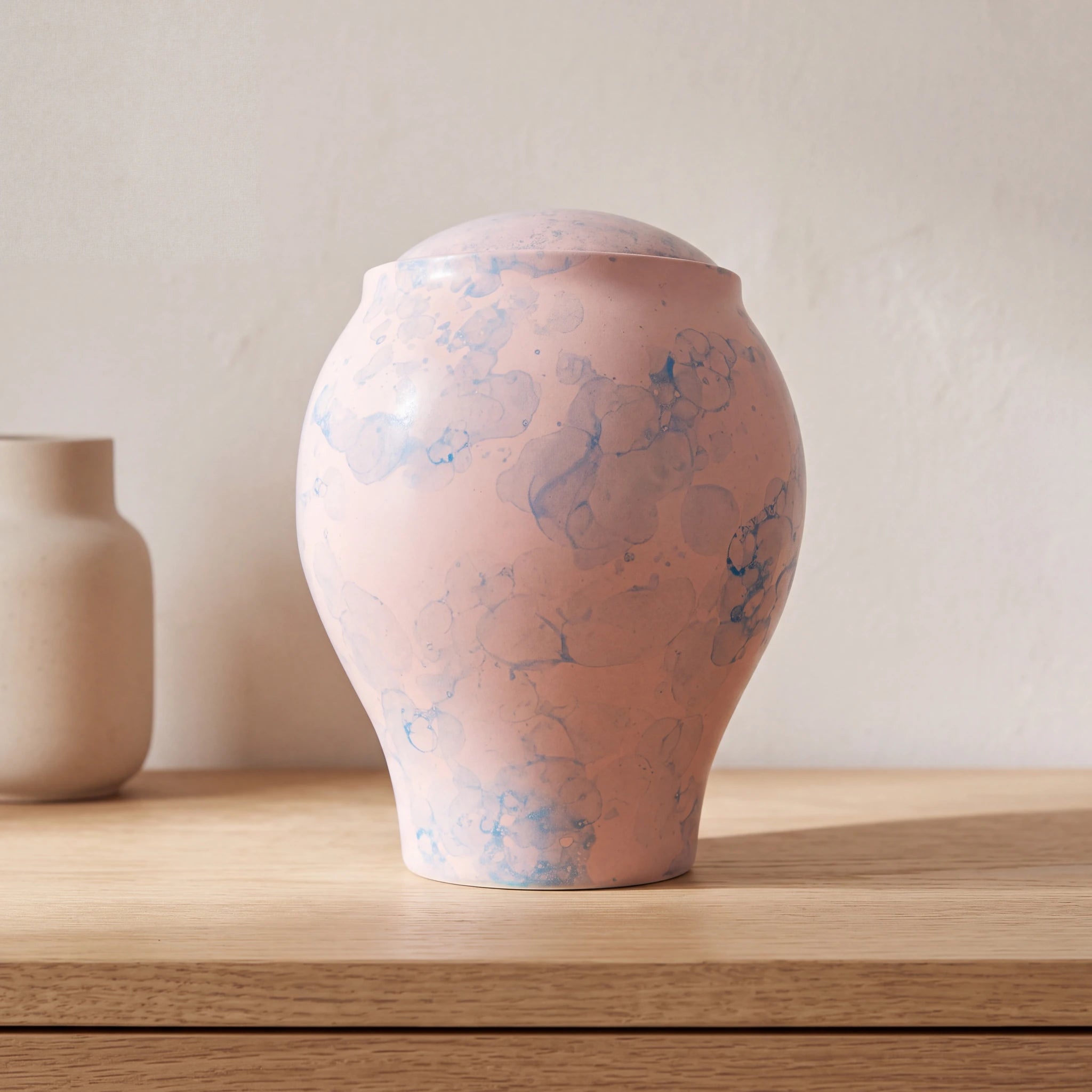 Horse-Cremation-Urn-for-Ashes-in-Pink-Sky-Oak-Console