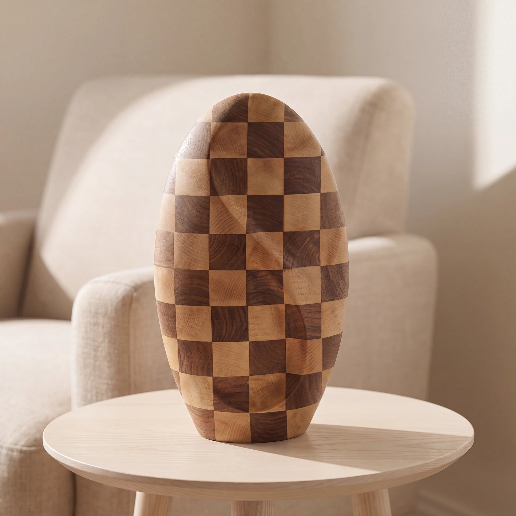 Infinity Checkered Wooden Urn for Ashes - Genuine Walnut & Beach