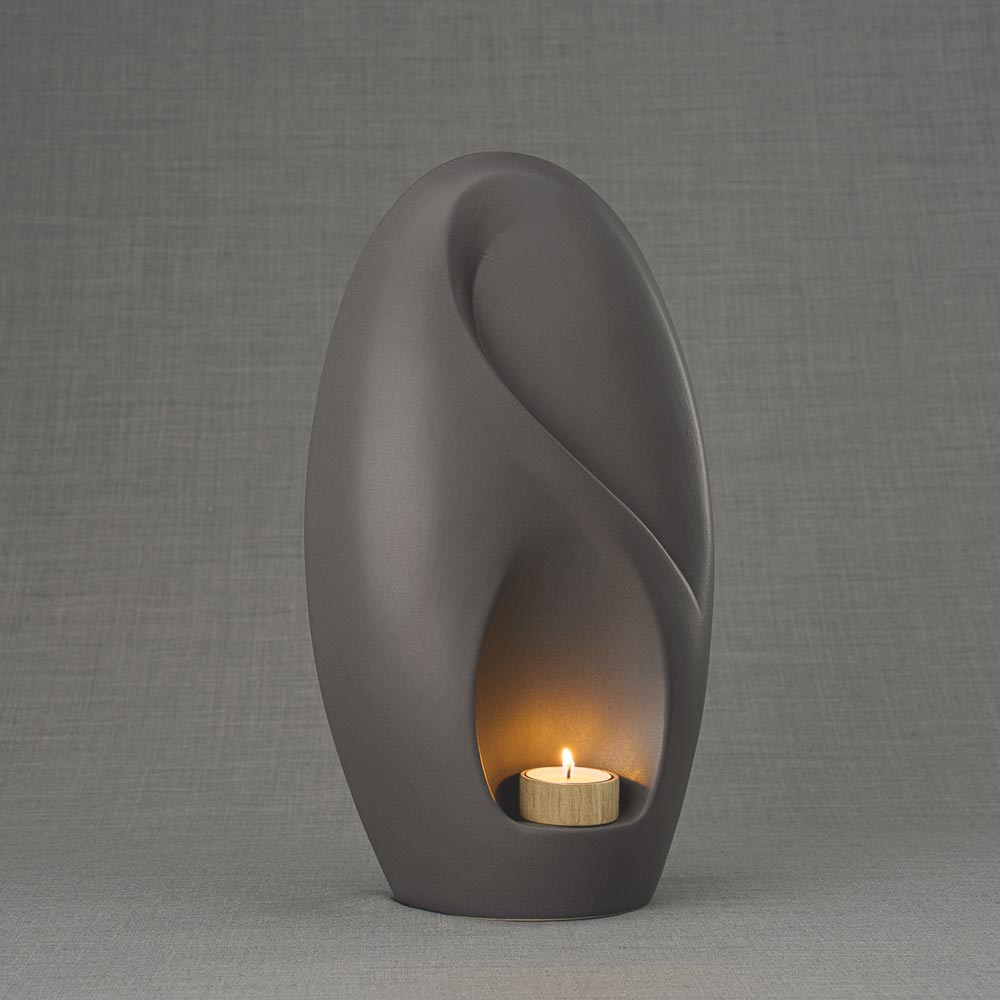 Infinity Cremation Urn for Ashes Matte Grey Front Right View