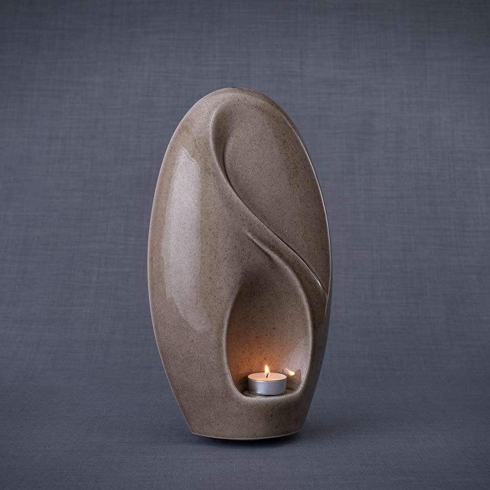 Infinity Cremation Urn for Ashes in Beige Grey Left Turn