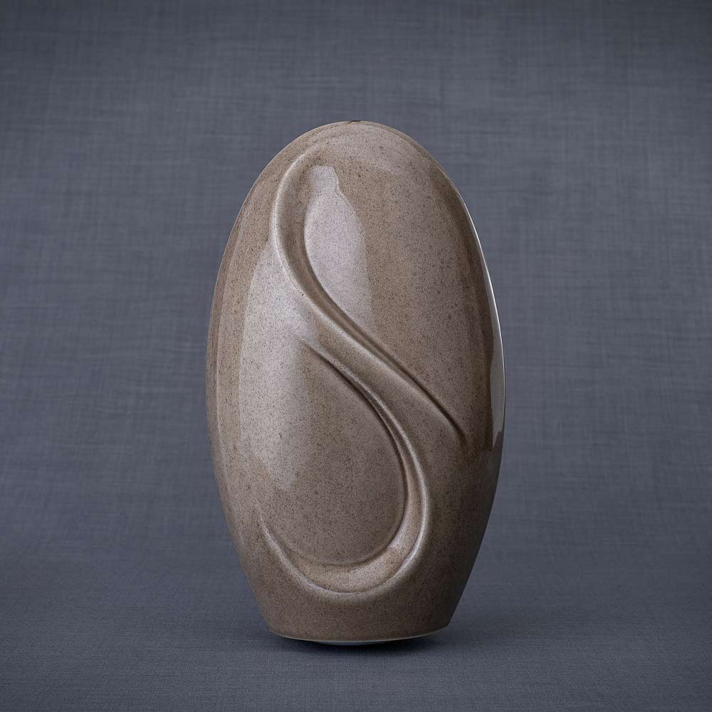 Infinity Cremation Urn for Ashes in Beige Grey Rear View