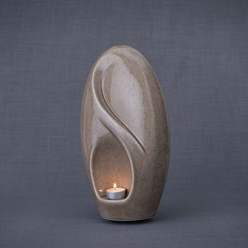 Infinity Cremation Urn for Ashes in Beige Grey Right Turn
