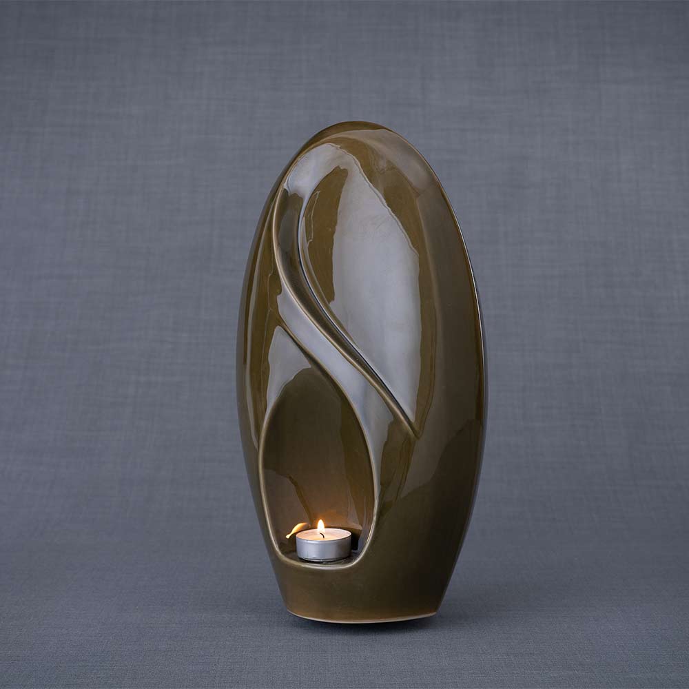 Infinity Cremation Urn for Ashes in Oily Green Right Turn