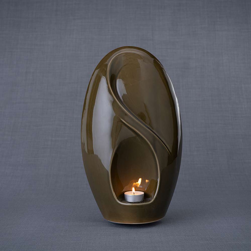 Infinity Cremation Urn for Ashes in Oily Green