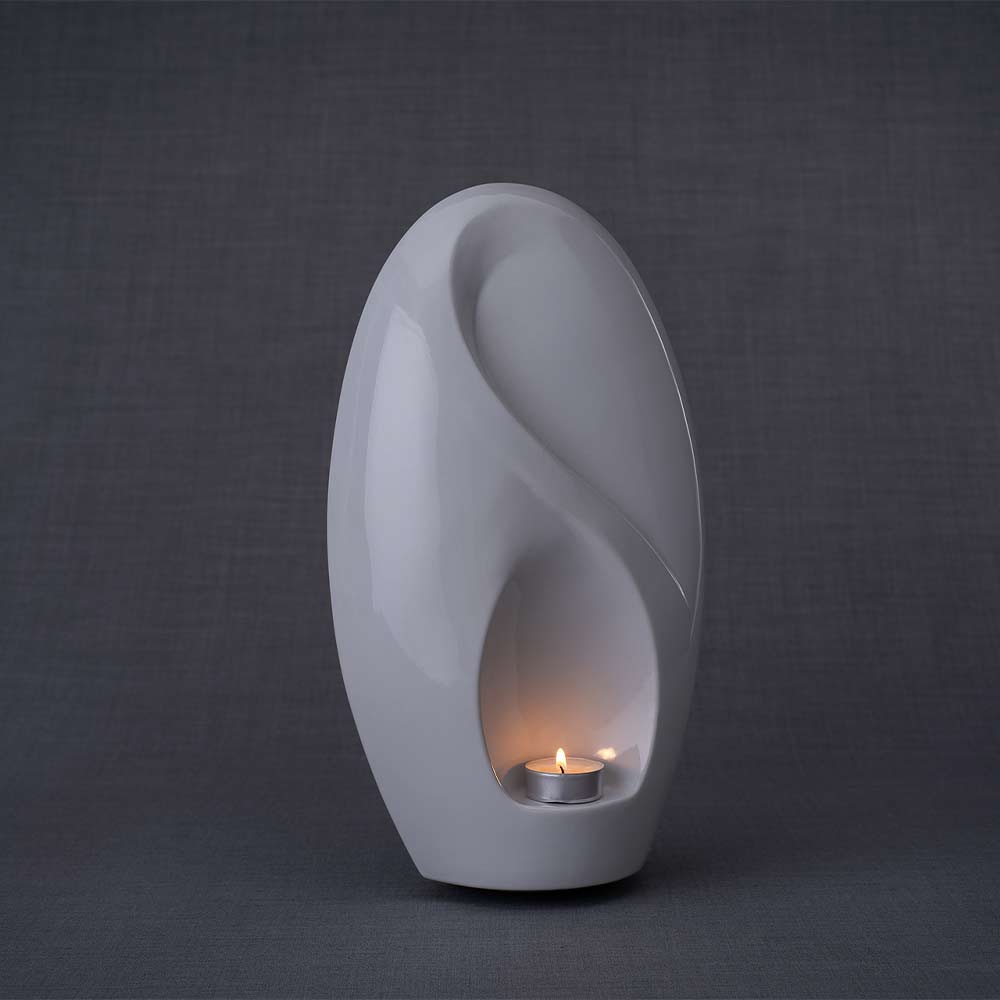 Infinity Cremation Urn for Ashes in White Left Turn