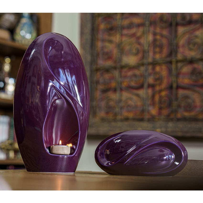 Infinity Small Urn for Ashes Violet with Adult Urn by Window