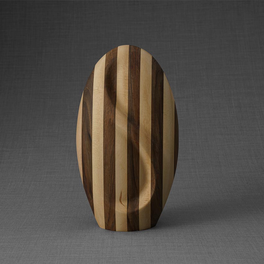 Infinity Wooden Adult Urn for Ashes Striped Walnut and Beech Wood Front View