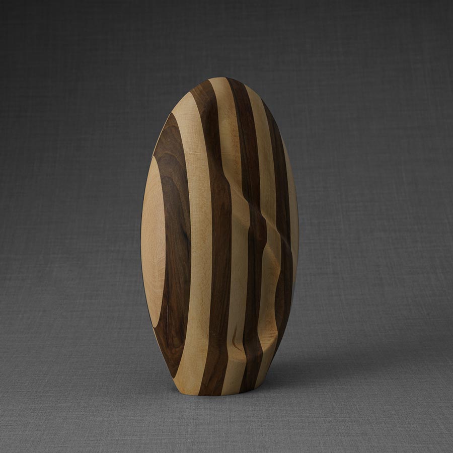 Infinity Wooden Adult Urn for Ashes Striped Walnut and Beech Wood Left View