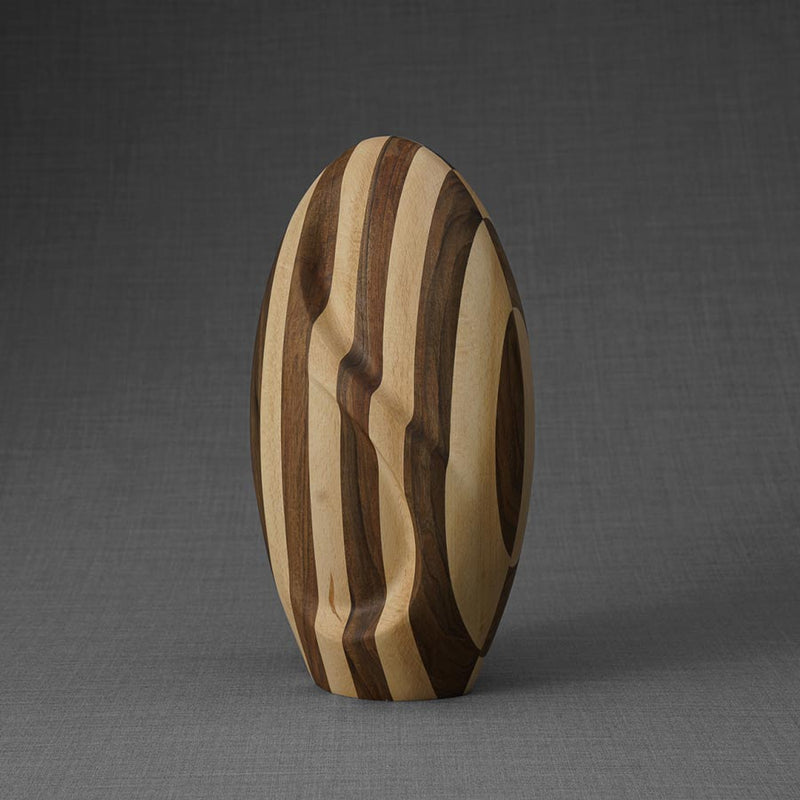 Infinity Striped Wooden Urn for Ashes - Genuine Walnut & Beach