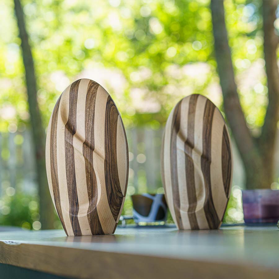 Infinity Wooden Adult Urn for Ashes Striped Walnut and Beech Wood Two in Garden