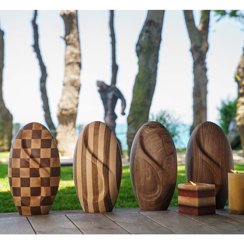 Infinity Checkered Wooden Urn for Ashes - Genuine Walnut & Beach