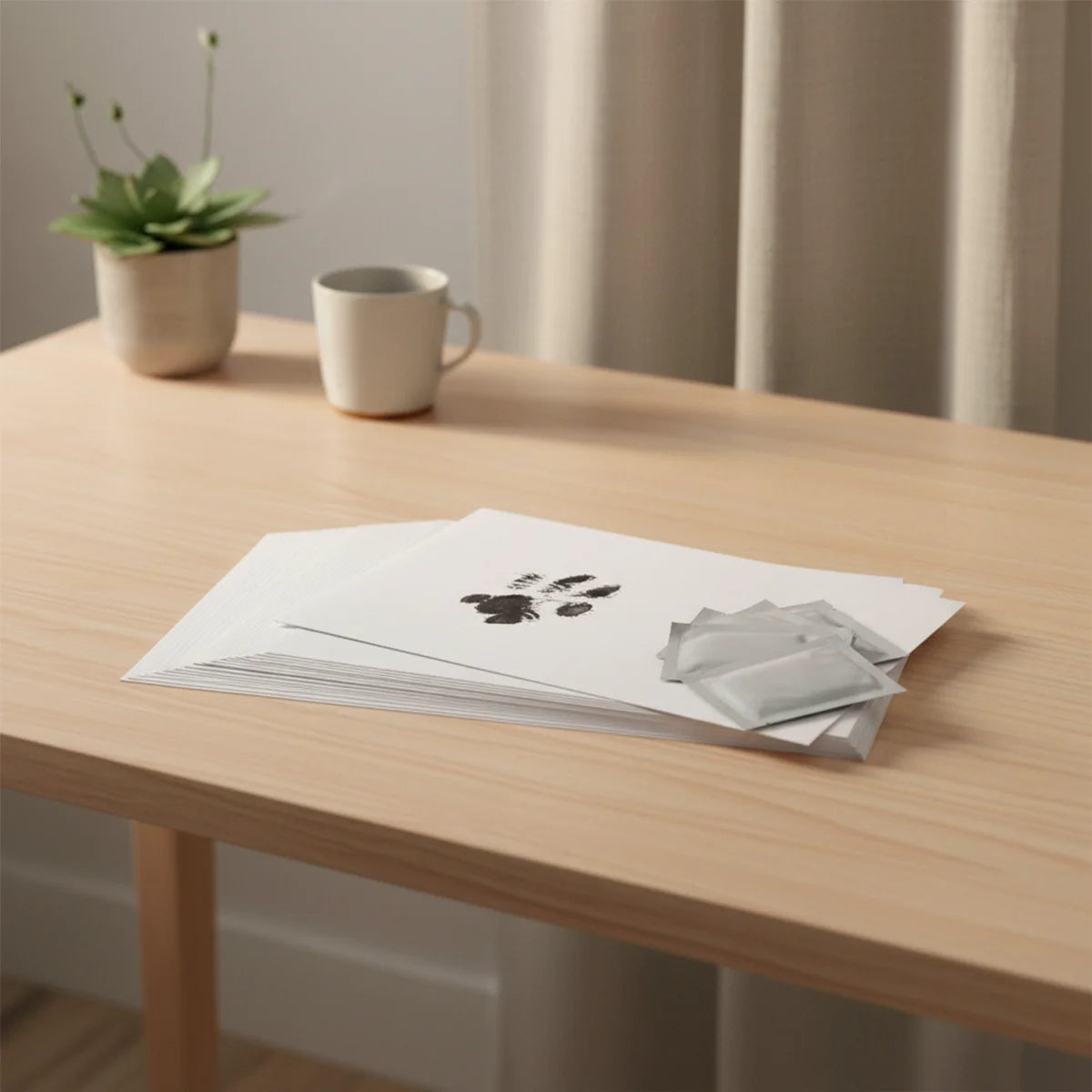 Inkless Print Set  sheets and  inkless wipe large paw print on Table Top View